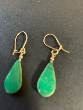 Silver-Tone Teardrop Green Stone Dangle Earrings - Women Jewelry